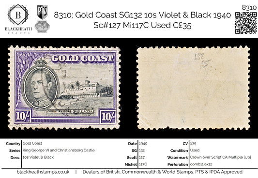 8310: Gold Coast SG132 10s Violet & Black 1940 Sc#127 Mi117C Used C£35