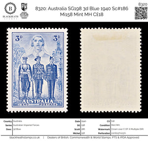 8320: Australia SG198 3d Blue 1940 Sc#186 Mi158 Mint MH C£18