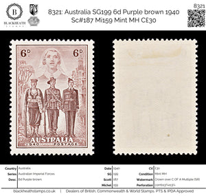 8321: Australia SG199 6d Purple brown 1940 Sc#187 Mi159 Mint MH C£30