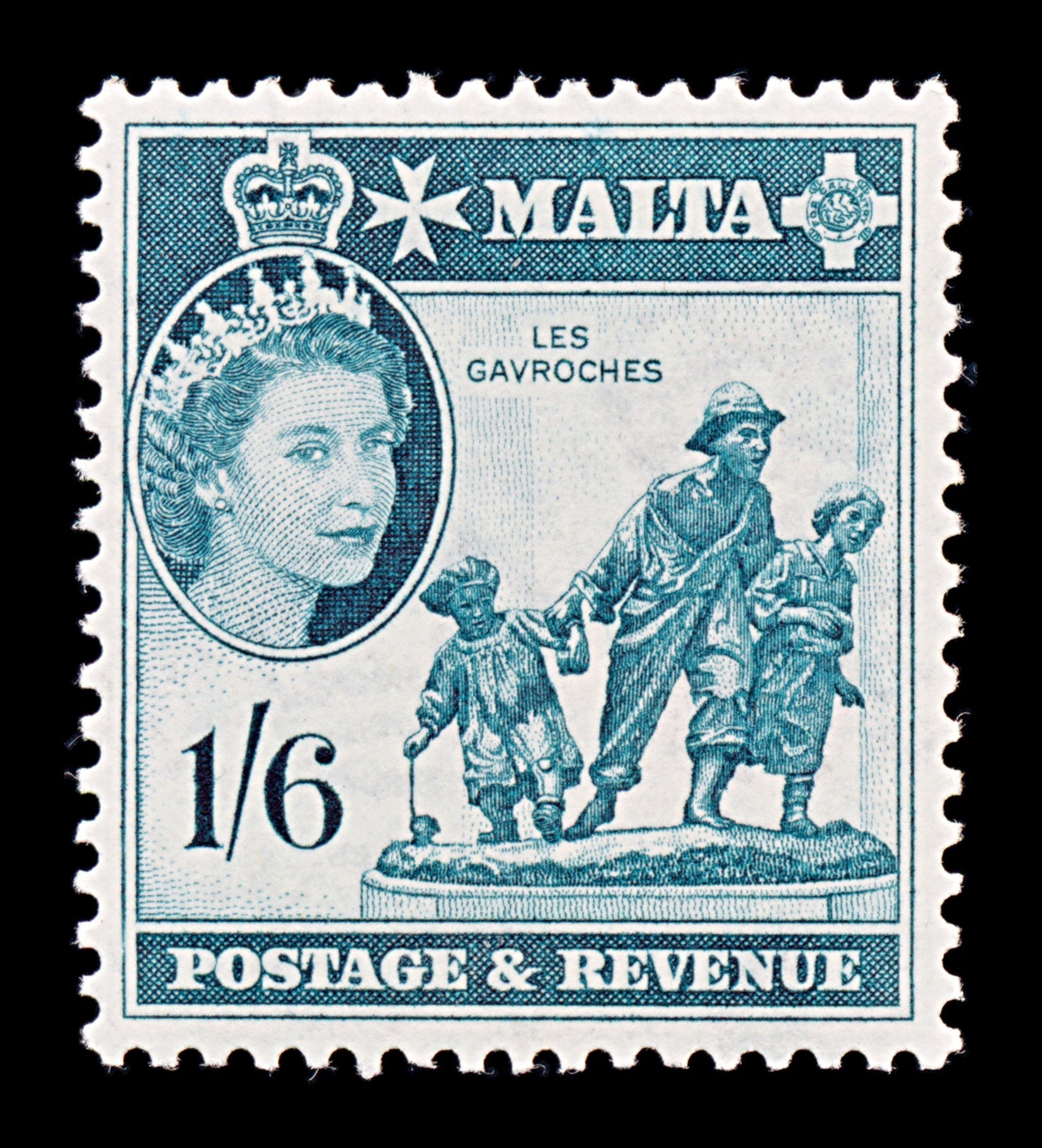 8323: Malta SG277 1s6d Deep turquoise green 1956 Sc#257 Mi248 Mint MH C£18