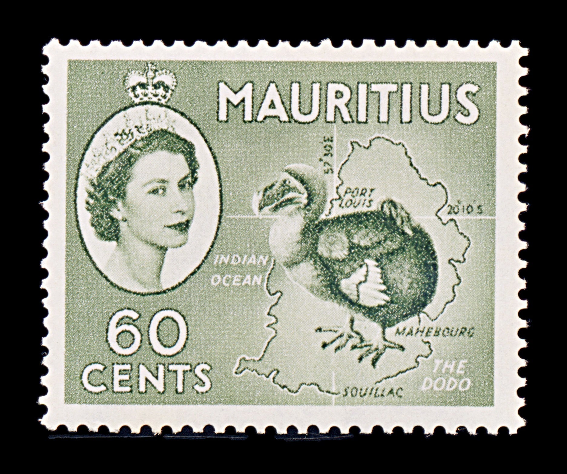 8328: Mauritius SG302a 60c Dark green 1954 Sc#261 Mi253 Mint MLH C£11