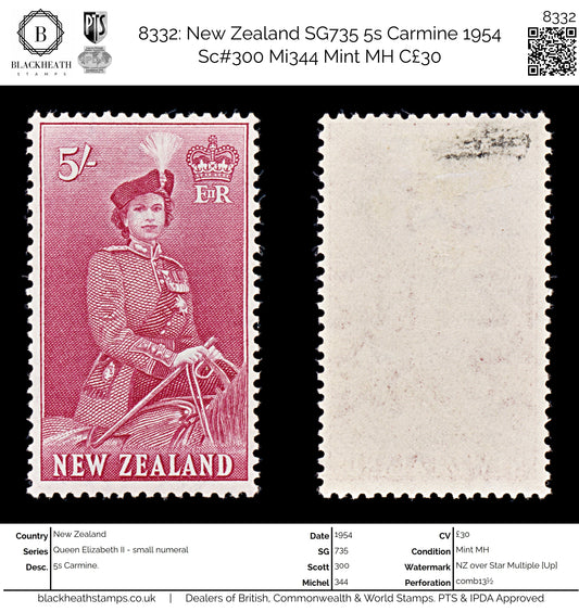 8332: New Zealand SG735 5s Carmine 1954 Sc#300 Mi344 Mint MH C£30