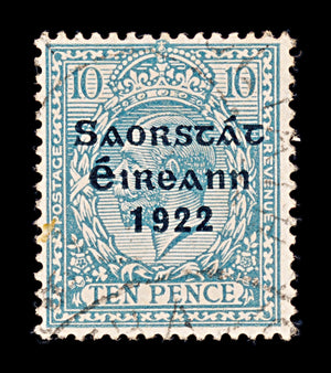 8338: Ireland SG62 10d Turquoise blue 1923 Sc#54 Mi35I Used C£75