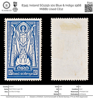 8345: Ireland SG125b 10s Blue & Indigo 1968 Mi88b Used C£12