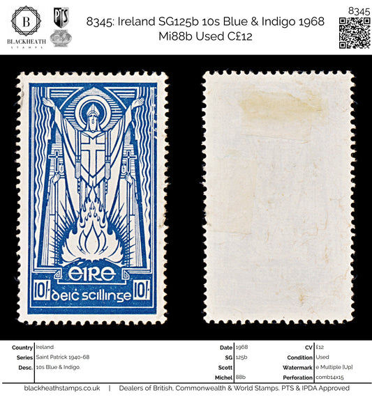 8345: Ireland SG125b 10s Blue & Indigo 1968 Mi88b Used C£12