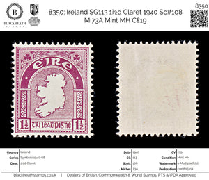 8350: Ireland SG113 1½d Claret 1940 Sc#108 Mi73A Mint MH C£19