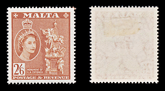 8358: Malta SG279 2s6d Chestnut 1956 Sc#259 Mi250 Mint MH C£11
