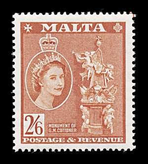 8358: Malta SG279 2s6d Chestnut 1956 Sc#259 Mi250 Mint MH C£11