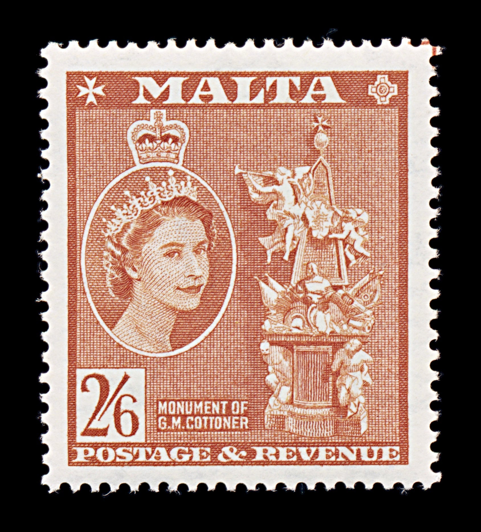 8358: Malta SG279 2s6d Chestnut 1956 Sc#259 Mi250 Mint MH C£11