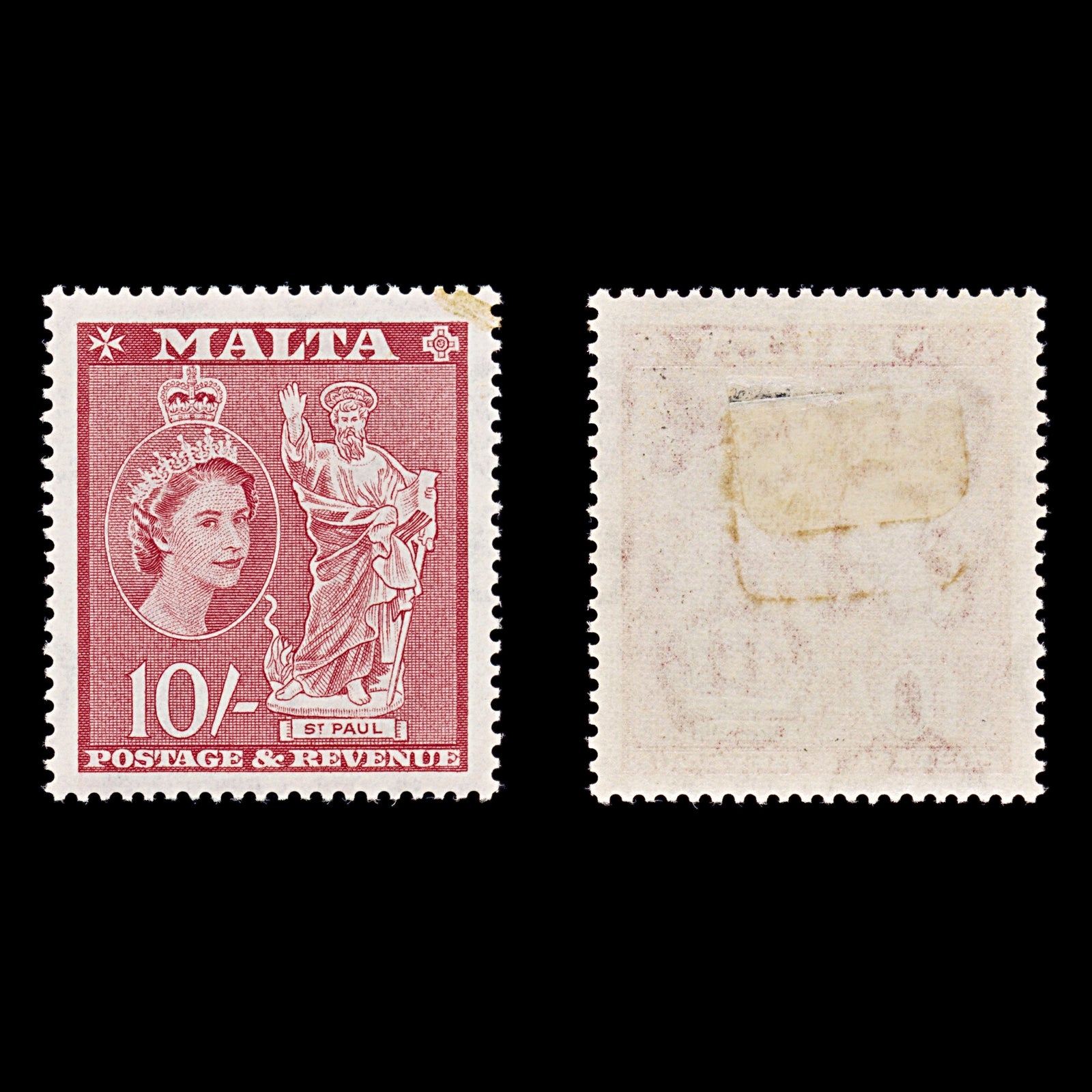 8360: Malta SG281 10s Carmine red 1956 Sc#261 Mi252 Mint MH C£38