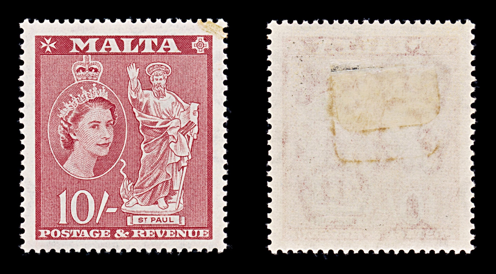 8360: Malta SG281 10s Carmine red 1956 Sc#261 Mi252 Mint MH C£38