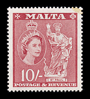 8360: Malta SG281 10s Carmine red 1956 Sc#261 Mi252 Mint MH C£38