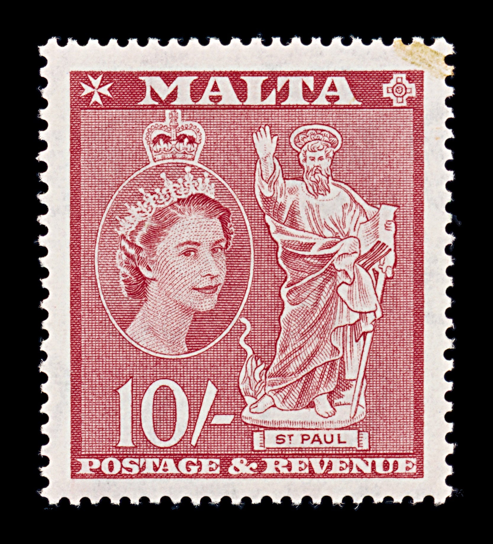 8360: Malta SG281 10s Carmine red 1956 Sc#261 Mi252 Mint MH C£38