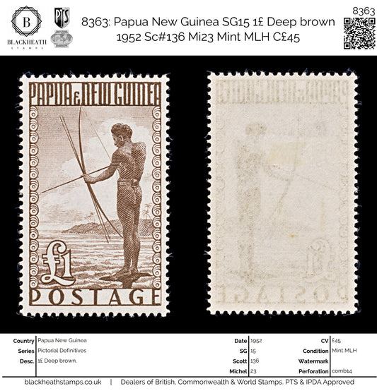 8363: Papua New Guinea SG15 1£ Deep brown 1952 Sc#136 Mi23 Mint MLH C£45