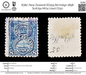 8382: New Zealand SG255 8d Indigo 1898 Sc#79a Mi74 Used C£50