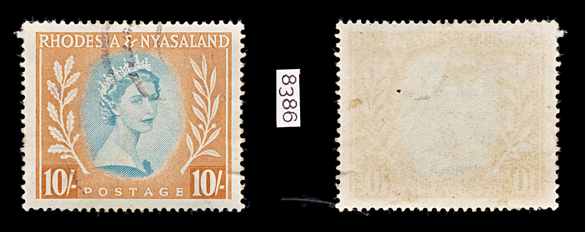 8385: Rhodesia & Nyasaland SG14 10s Orange & Green 1954 Sc#154 Mi15 Used C£11