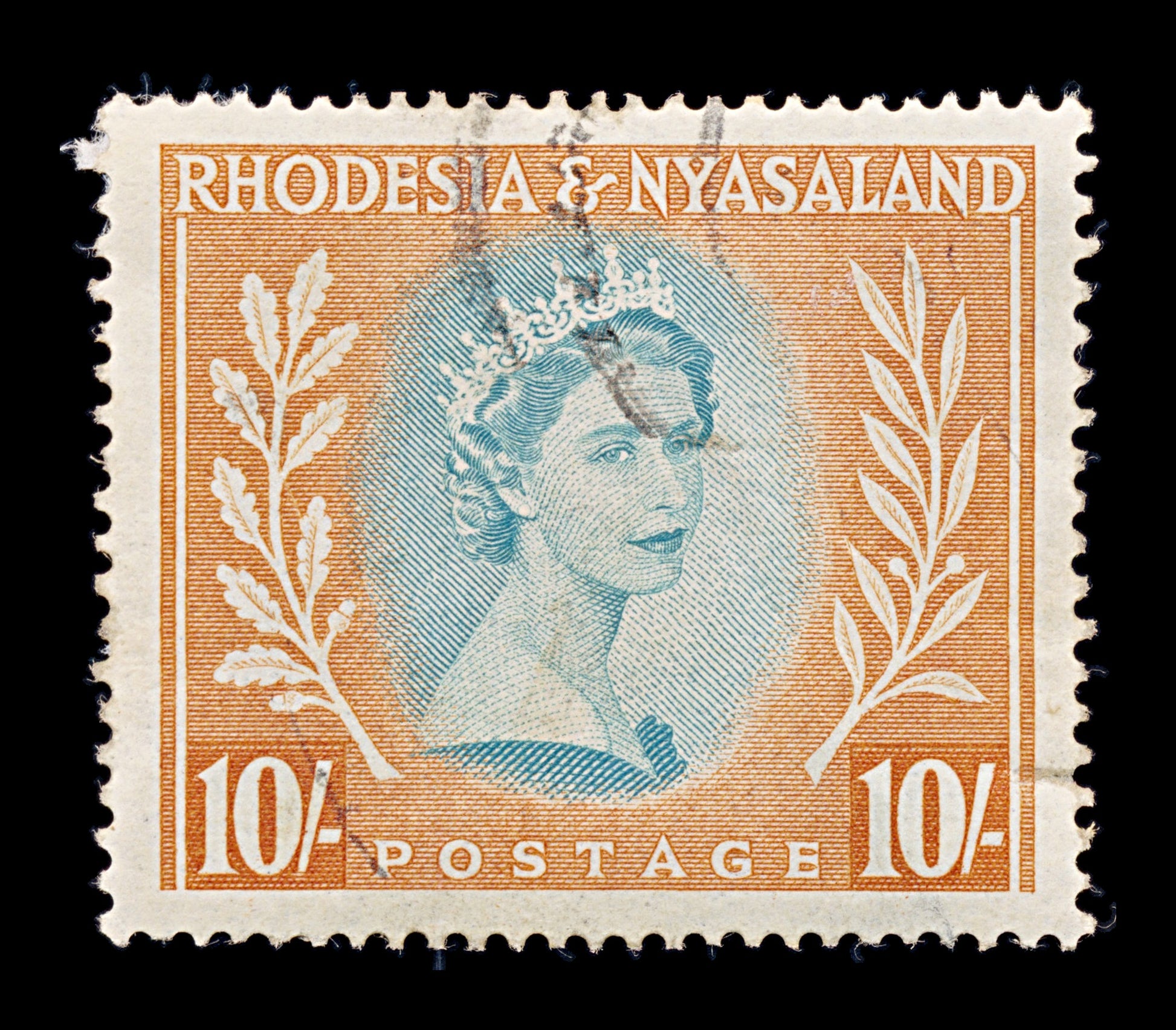 8385: Rhodesia & Nyasaland SG14 10s Orange & Green 1954 Sc#154 Mi15 Used C£11
