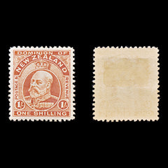 8386: New Zealand SG399 1s Vermilion 1909 Sc#139a Mi130C Mint MH C£65, view 1