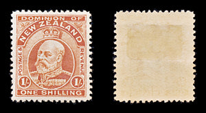 8386: New Zealand SG399 1s Vermilion 1909 Sc#139a Mi130C Mint MH C£65