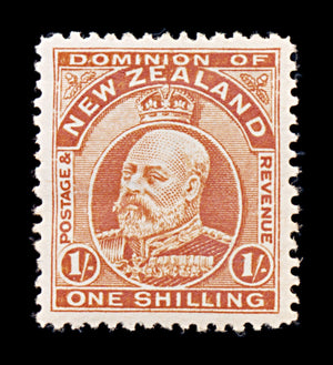 8386: New Zealand SG399 1s Vermilion 1909 Sc#139a Mi130C Mint MH C£65