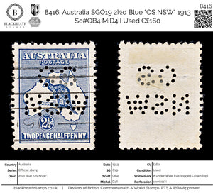 8416: Australia SGO19 2½d Blue 