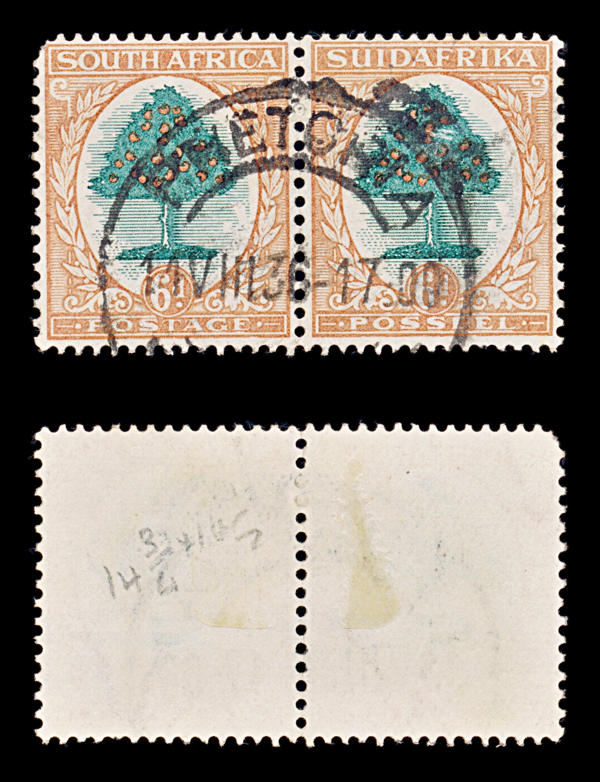 8419: South Africa SG32 2x 6d BlackishGreen & Orange 1926 Sc#25 Mi27-28 Used C£50