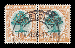 8419: South Africa SG32 2x 6d BlackishGreen & Orange 1926 Sc#25 Mi27-28 Used C£50