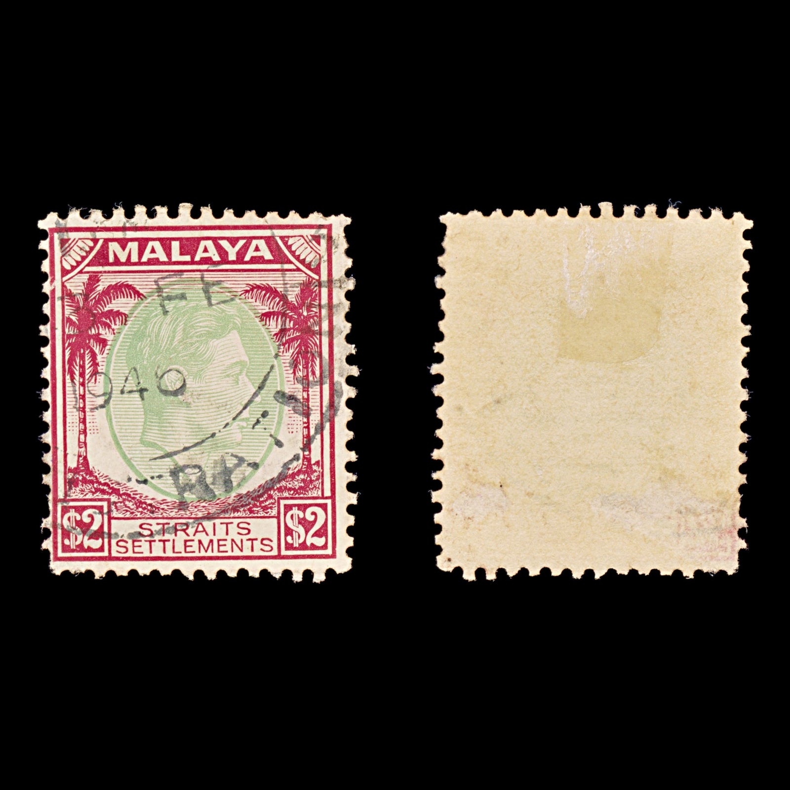 8421: Straits Settlements SG291 2$ Green & Scarlet 1938 Sc#251 Mi226 Filler C£17