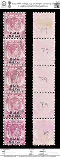 8422: BMA Malaya SG9 10c Purple. Vert. Strip of 5 1948 Sc#262a Mi7IIb Used C£45