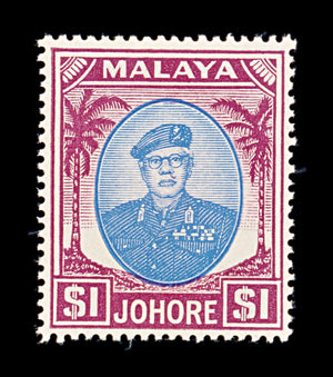 8423: Johore SG145 1$ Blue & Purple 1949 Sc#148 Mi133 Mint MH C£14