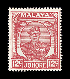 8425: Johore SG139a 12c Scarlet 1952 Sc#139 Mi124 Mint MH C£13