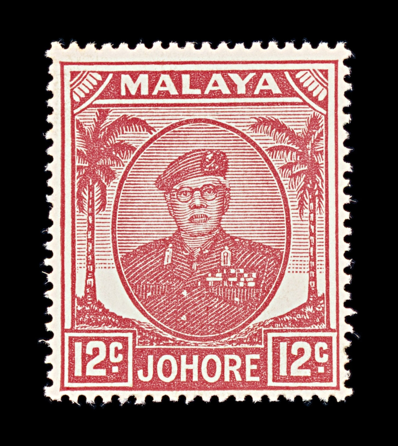 8425: Johore SG139a 12c Scarlet 1952 Sc#139 Mi124 Mint MH C£13