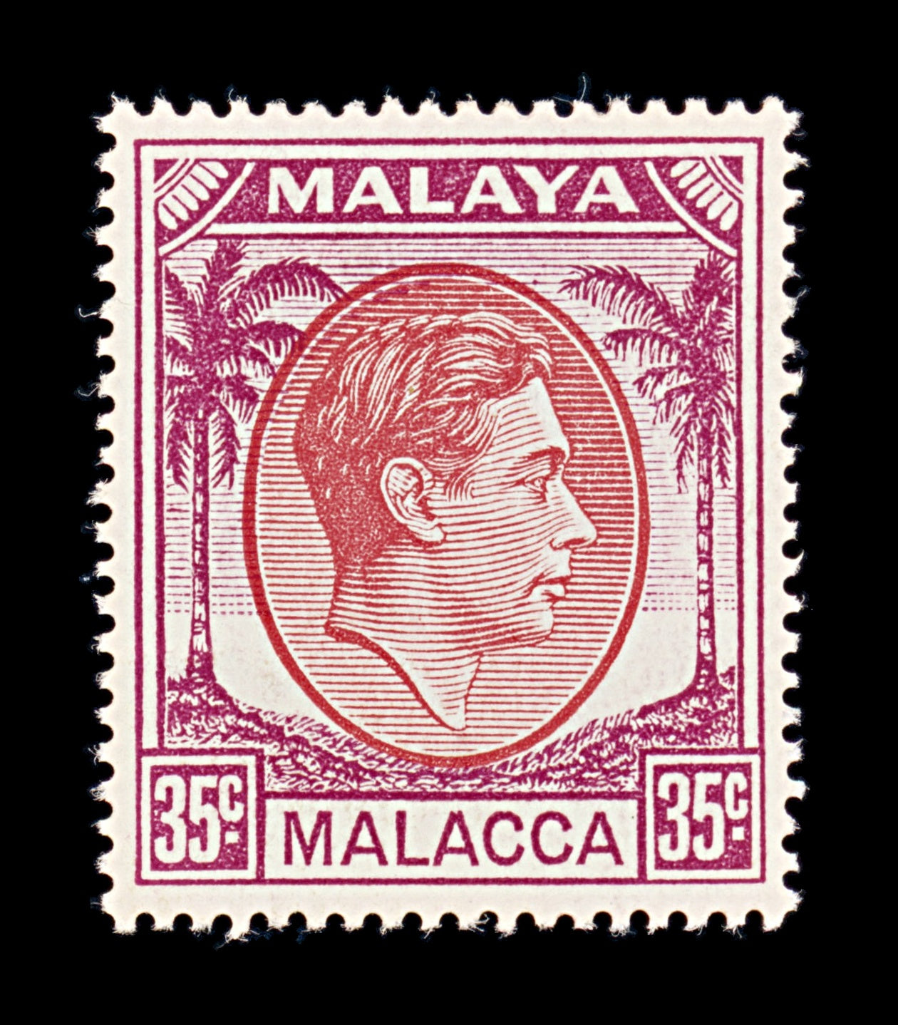 8428: Malacca SG12a 35c Purple & Scarlet 1952 Sc#26 Mi17 Mint MLH C£12