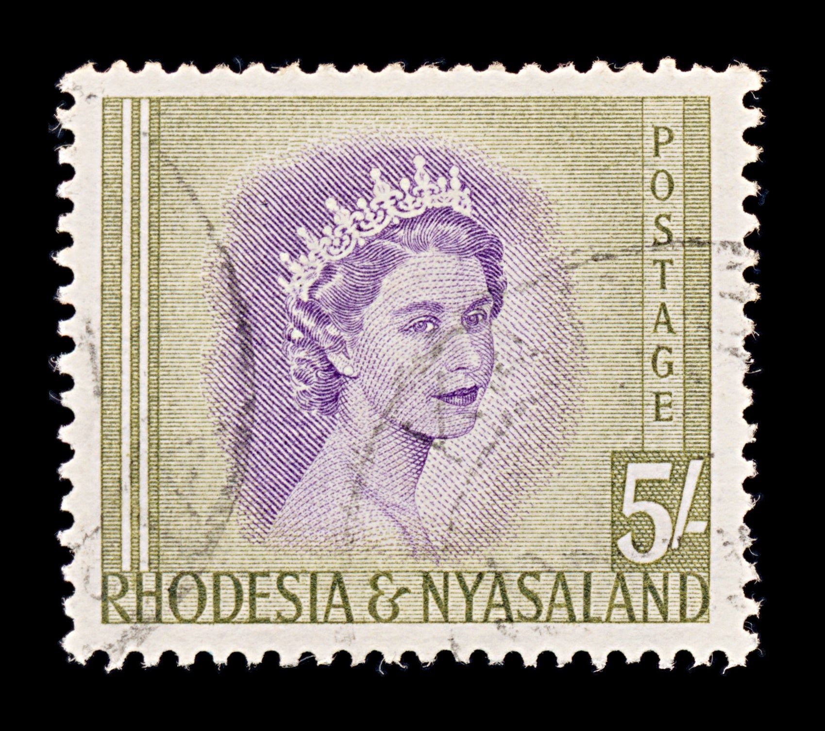 8437: Rhodesia & Nyasaland SG13 5s Violet & Olive 1954 Sc#153 Mi14 Used C£27