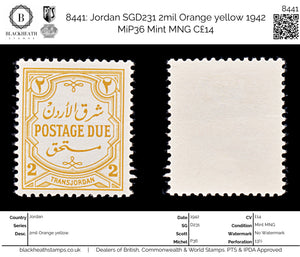 8441: Jordan SGD231 2mil Orange yellow 1942 MiP36 Mint MNG C£14
