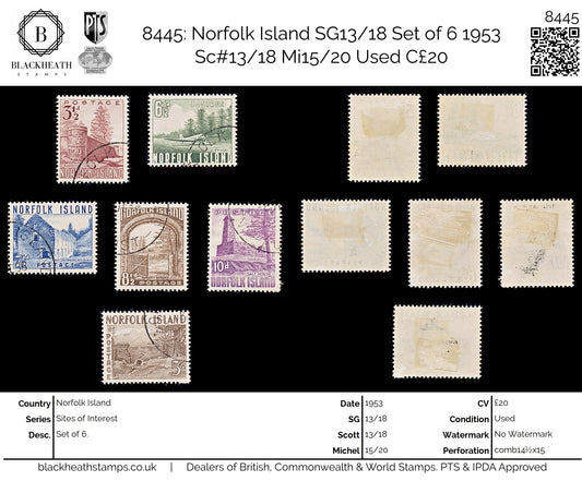 8445: Norfolk Island SG13/18 Set of 6 1953 Sc#13/18 Mi15/20 Used C£20