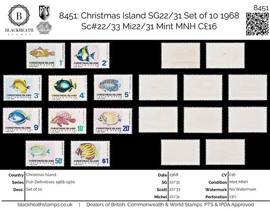 8451: Christmas Island SG22/31 Set of 10 1968 Sc#22/33 Mi22/31 Mint MNH C£16