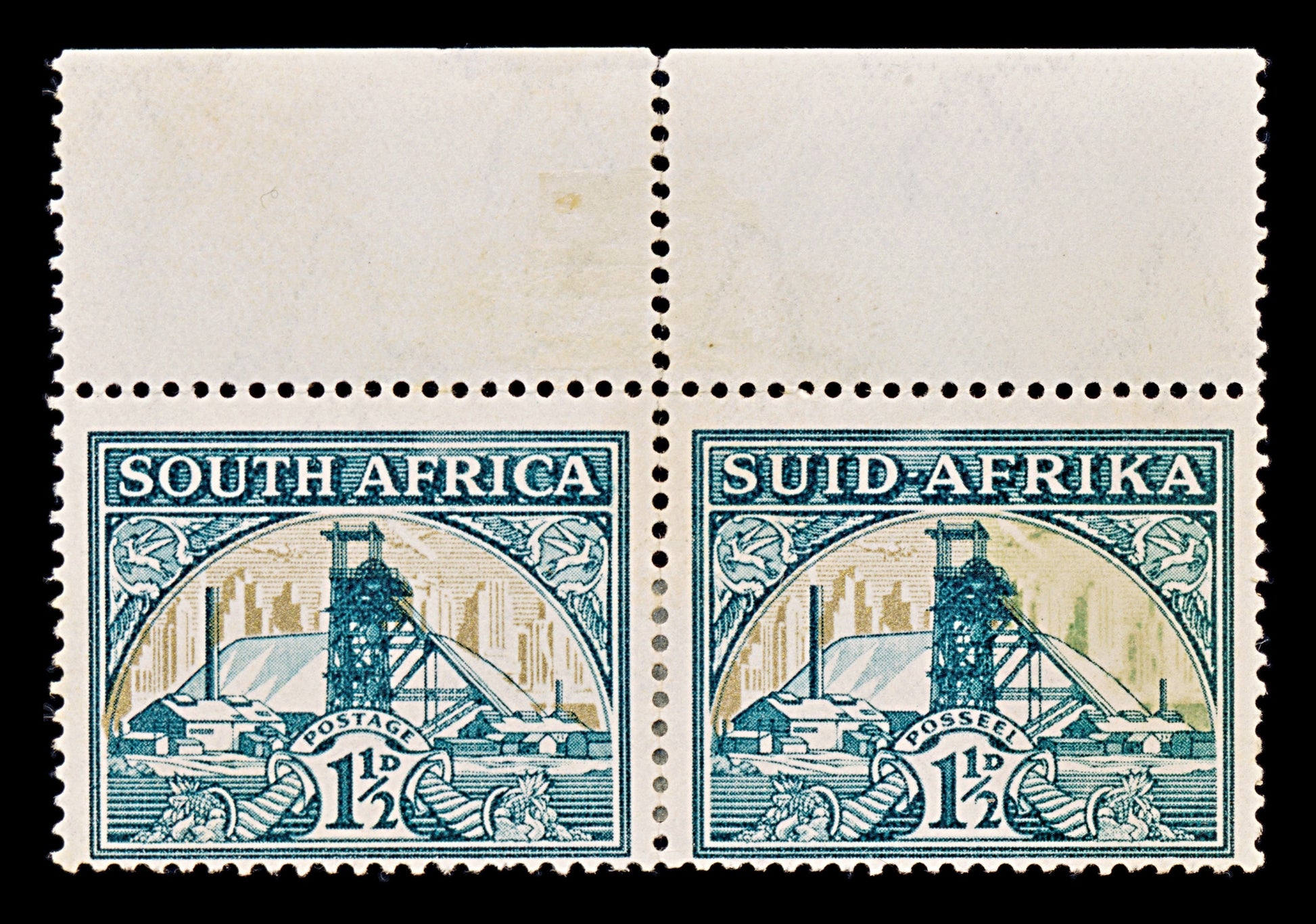 8483: South Africa SG57 1½d. Missing Gold. Wmk Inv 1936 Sc#51 Mi79-80 Mint MH C£275