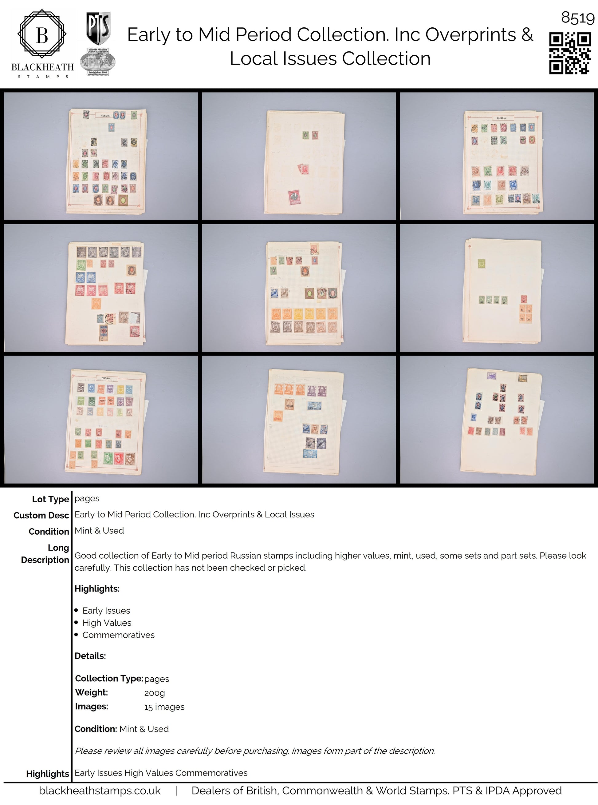 8519 Russia: Early to Mid Period Collection. Inc Overprints & Local Issues. Mint & Used. 17 Images