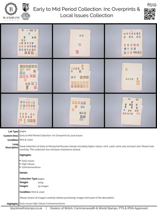 8519 Russia: Early to Mid Period Collection. Inc Overprints & Local Issues. Mint & Used. 17 Images
