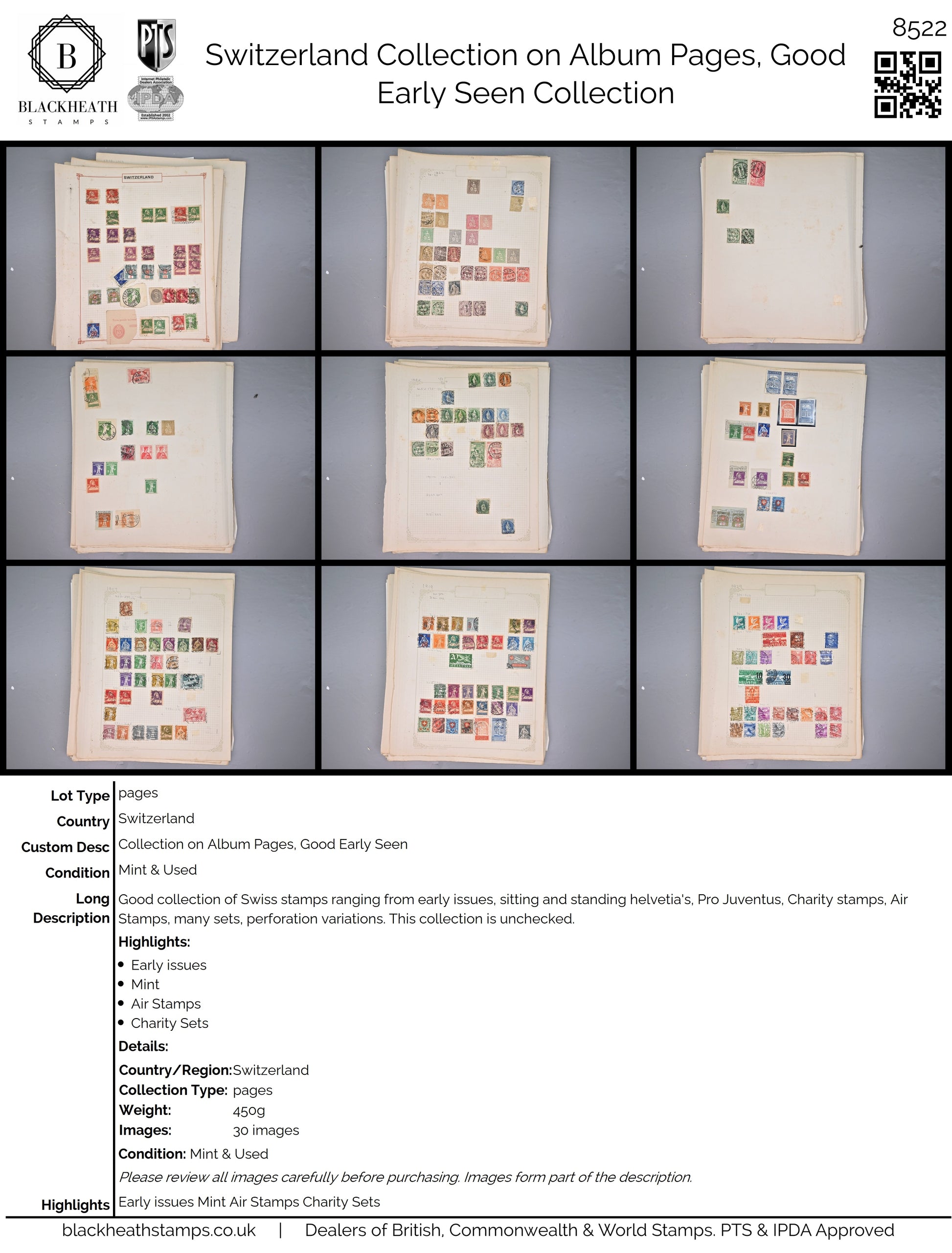 8522 Switzerland: Collection on Album Pages, Good Early Seen. Mint & Used. 32 Images