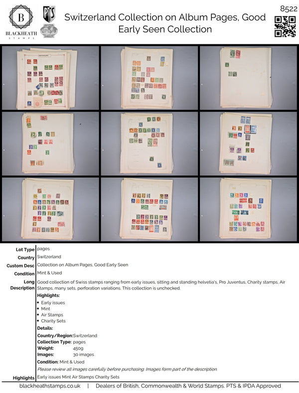 8522 Switzerland: Collection on Album Pages, Good Early Seen. Mint & Used. 32 Images