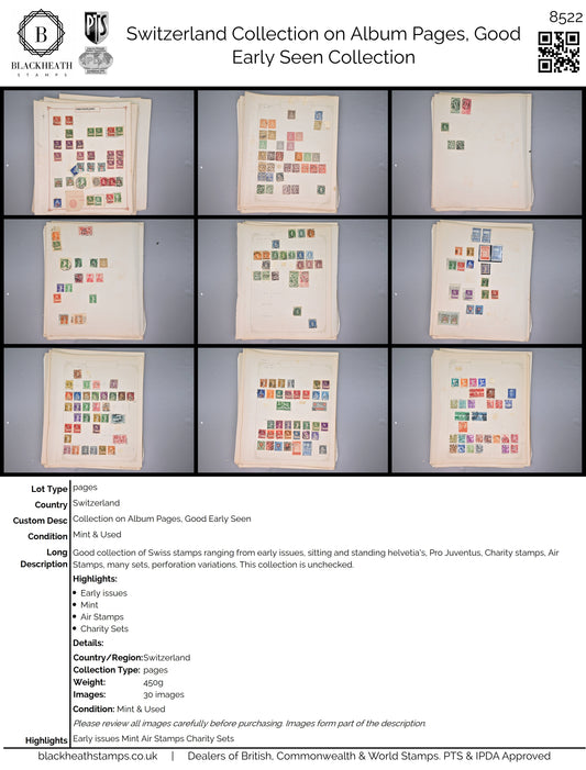 8522 Switzerland: Collection on Album Pages, Good Early Seen. Mint & Used. 32 Images