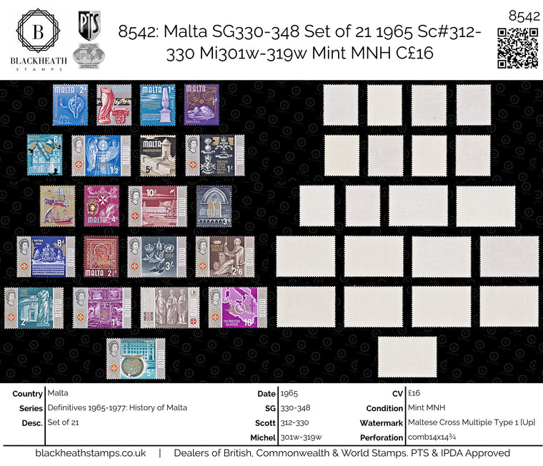 8542: Malta SG330-348 Set of 21 1965 Sc#312-330 Mi301w-319w Mint MNH C£16, image 1