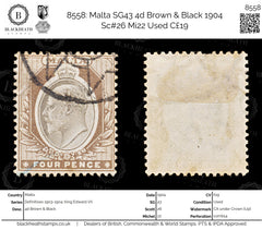 8558: Malta SG43 4d Brown & Black 1904 Sc#26 Mi22 Used C£19, view 1