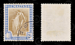 8566: Malta SG135 2s Brown & Blue 1922 Sc#110 Mi92 Used C£25, view 2