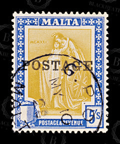 8569: Malta SG155 5s Bright ultramarine & Orange yellow 1926 Sc#128 Mi113 Used C£50, view 3