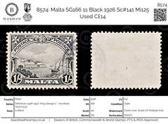 8574: Malta SG166 1s Black 1926 Sc#141 Mi125 Used C£14, view 1