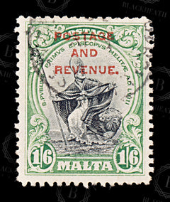 8577: Malta SG187 1'6s Green & Black 1928 Sc#161 Mi144 Used C£14, view 3