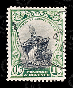 8580: Malta SG204 1'6s Green & Black 1930 Sc#178 Mi163 Used C£35, view 3